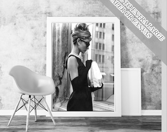 オードリー ヘプバーン - クラシック アート プリント ポスター コットン マット キャンバス ハリウッド黄金時代スタイル ウォール アート 白黒 ロマンチック 映画 写真