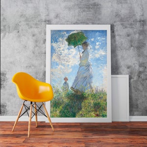 Frau mit Sonnenschirm, Madame Monet und ihr Sohn Claude Monet Kunstwerk - Klassische Kunst Wand Kunst Druck Poster Rolled Cotton Matt Leinwand Foto