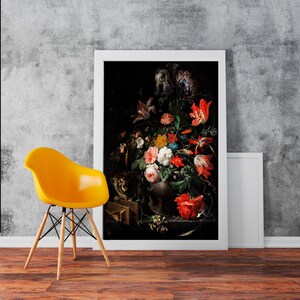 The Overturned Bouquet by Abraham Mignon Painting Artwork - Classic Art Wall Art Print Poster Rolled Cotton Matt Canvas Photo