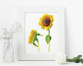 ひまわりのスケッチ、オリジナルの絵、ひまわりの絵、白黒、田舎風の