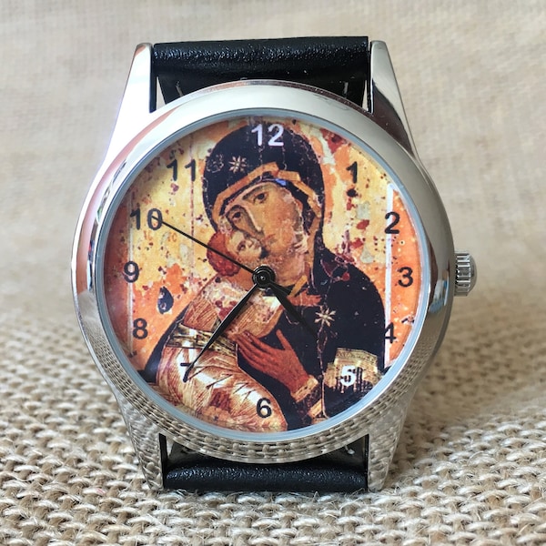 Personalized watch, Engraved watch, Christian Mary and Jesus Madonna Virgin Icon Christianity Mary Child, montre femme, uhren, gift for her