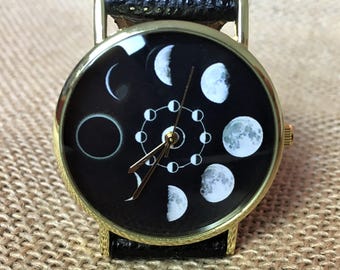 Free engraving watch, moon watch, watches for men, watches for women, black watch, design watch, handmade watch, abstract watch, funny watch