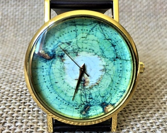 Globe watch, Personalized watch, engraved watch, earth watch, world map, map watch, womens watch, men's watch, montre homme, montre femmeuhr