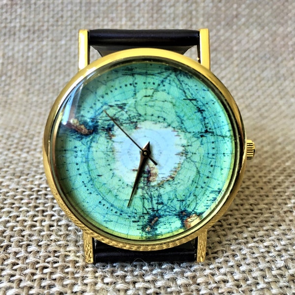 Globe watch, Personalized watch, engraved watch, earth watch, world map, map watch, womens watch, men's watch, montre homme, montre femmeuhr