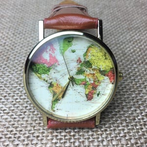 Mens watch with world map face sales