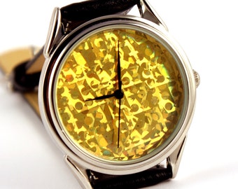 Watch hologram, gold color hologram watch, quartz watch, mens watch, ladies watch, unisex watchmontre hommerelojes hombreuhr, orologio