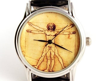 Watch Vitruvian Man by Leonardo da Vinci, mens watch, wristwatch, quartz watch, unisex watchesmontre hommerelojes hombreuhr, orologio