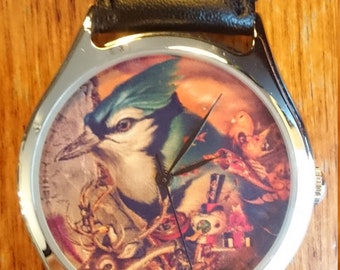 Bird watch handmade, ladies watch, men's watch, unisex watch, gift ideamontre hommerelojes hombreuhr, orologio