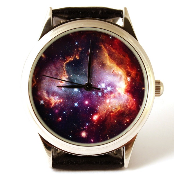 Space watch, wrist watch with Space Hubble photo Galaxymontre hommerelojes hombreuhr, orologio