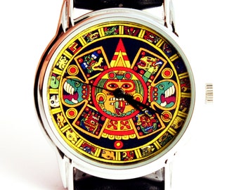 Watch Aztec calendar, mens watch, ladies watch, quartz watch wrismontre hommerelojes hombreuhr, orologio