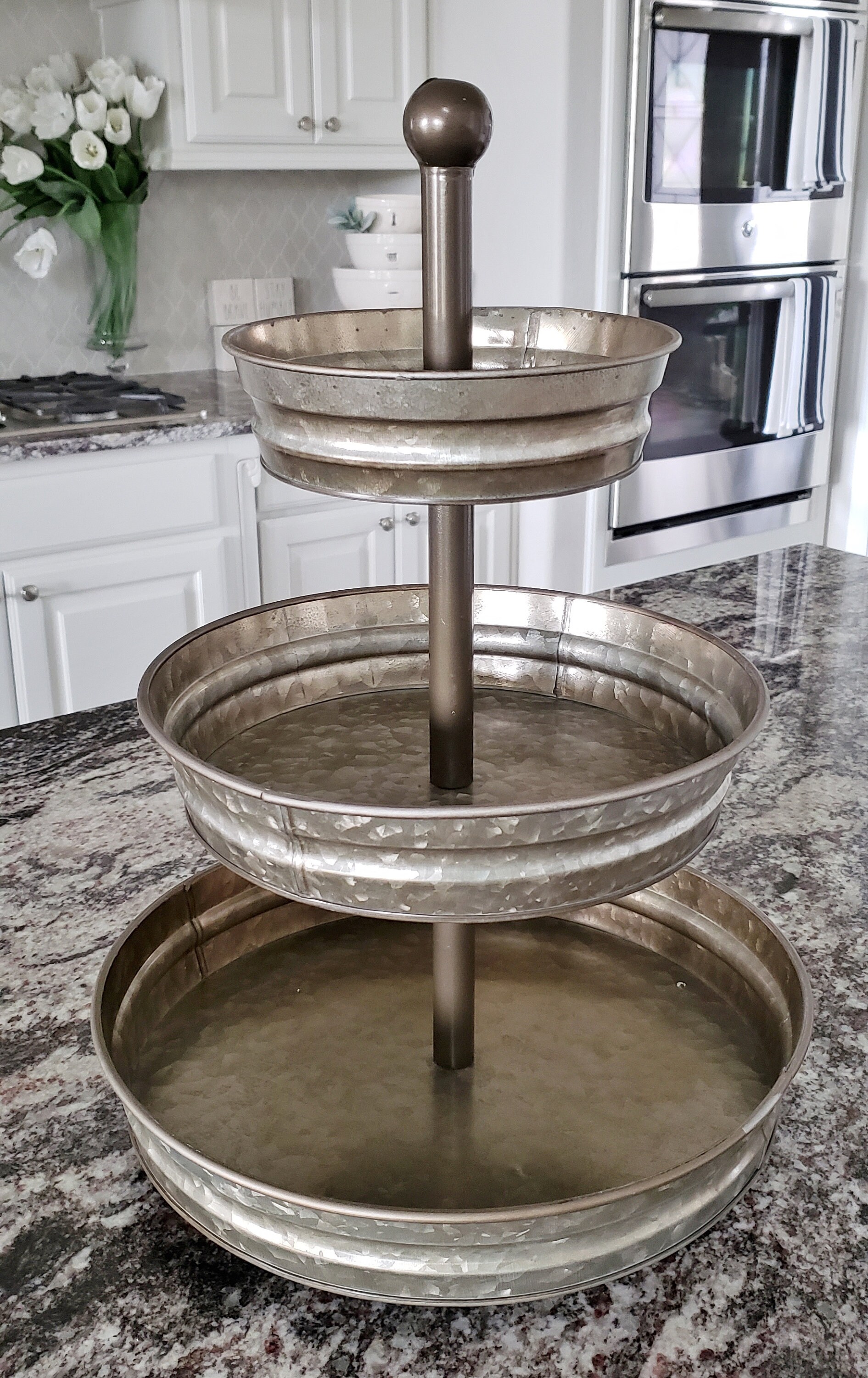 Galvanized Metal 3 Tier Tray Stand