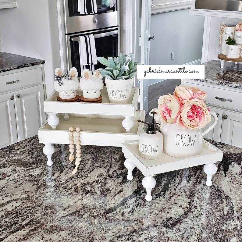 Rectangular Wood Tray Riser Stand in Antique White Wash With Etsy