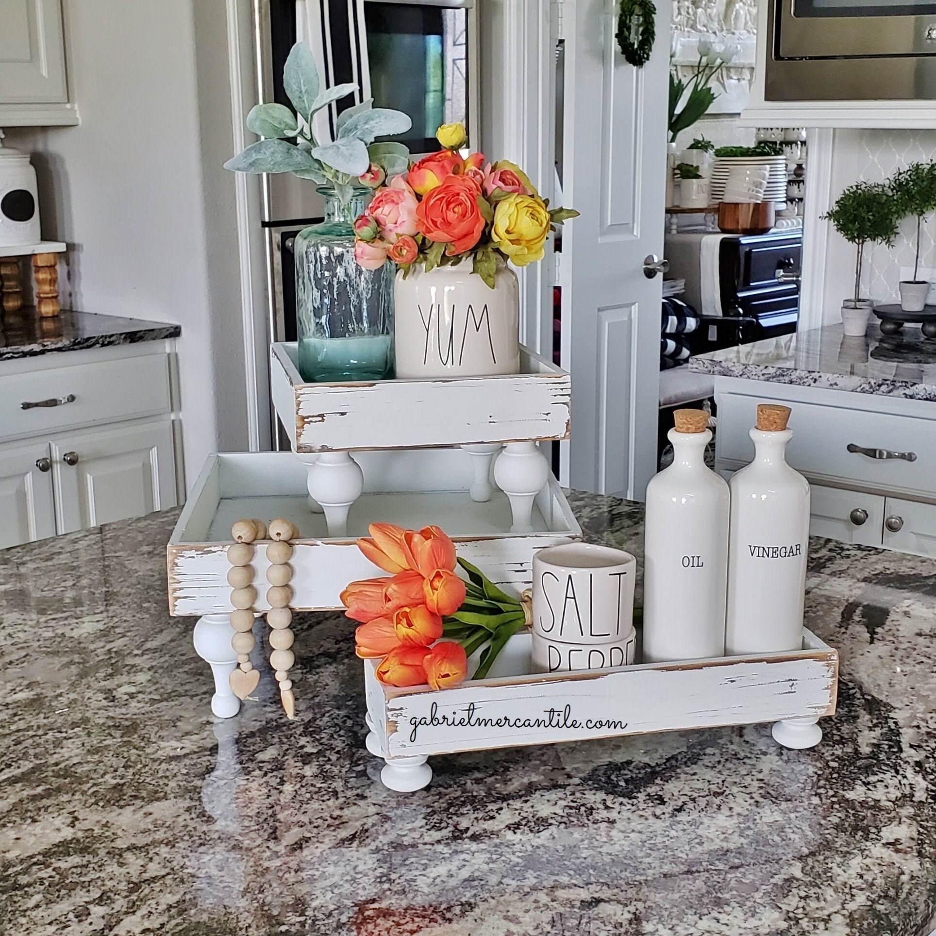 BEST SELLER Wood Tray Riser Stand in Distressed White & White Etsy