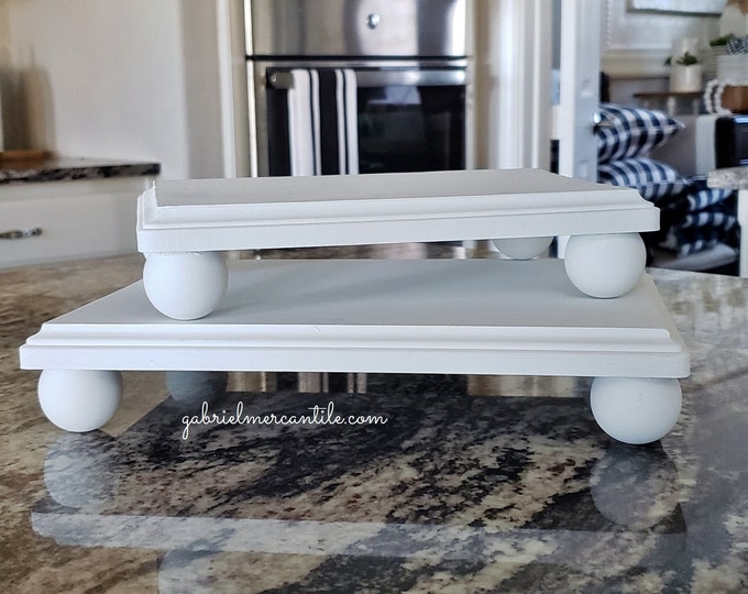 Rectangular Wood Riser Stand with Round Feet in White. Wood Riser. Wood Stand. Wood Pedestal. Wood Tray. Farmhouse Tray. .