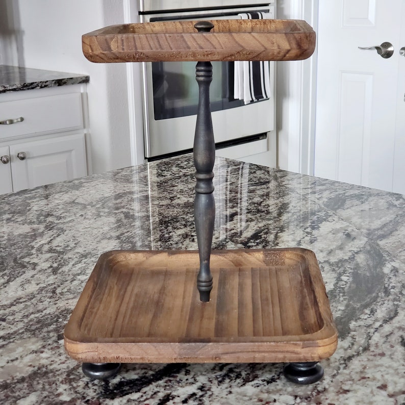 Square Paulownia Wood To Tier Tray Stand. Wood Riser. Wood Etsy