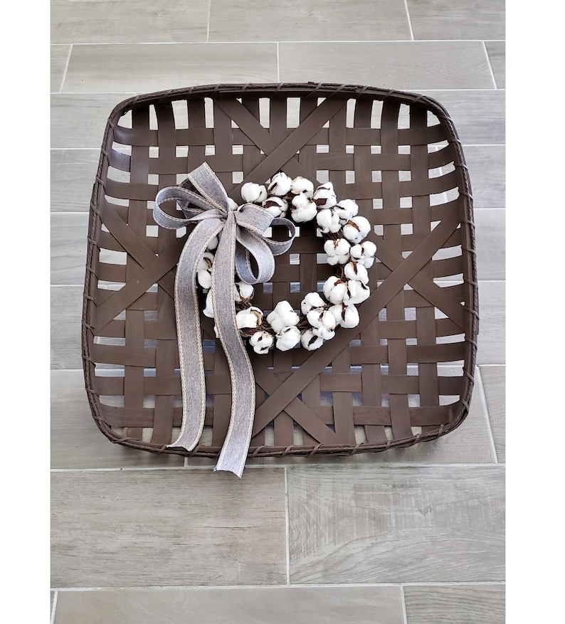 Espresso Painted Tobacco Basket with Cotton Wreath.