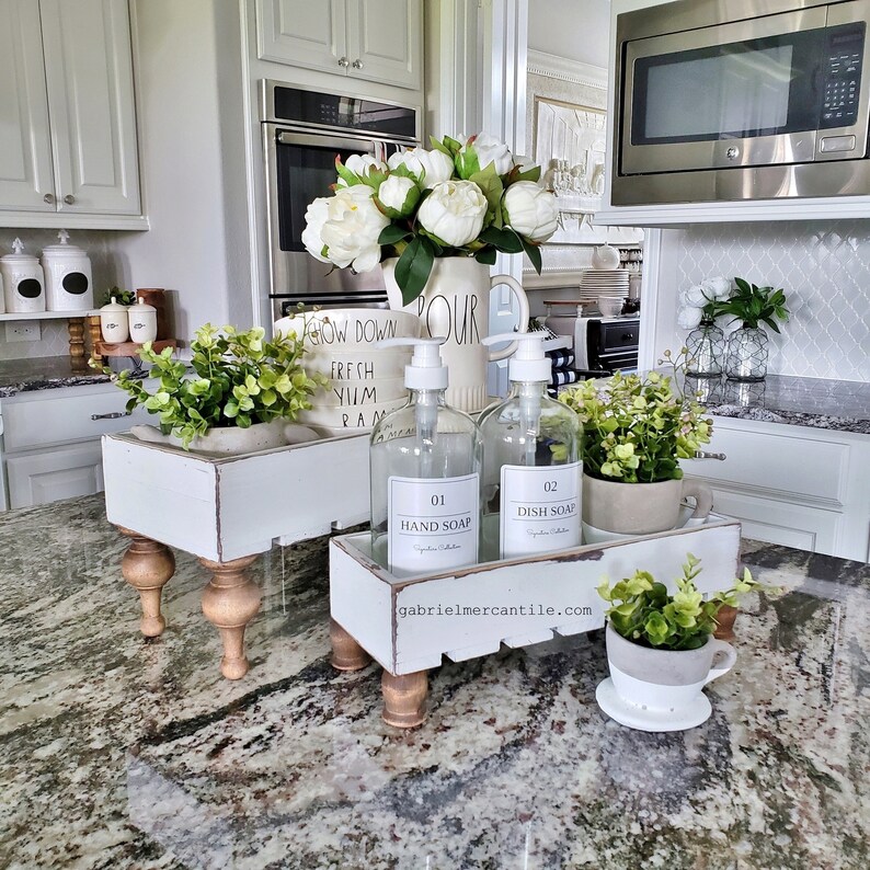Rectangular Slatted Wood Tray Riser Stand in Distressed White. Etsy