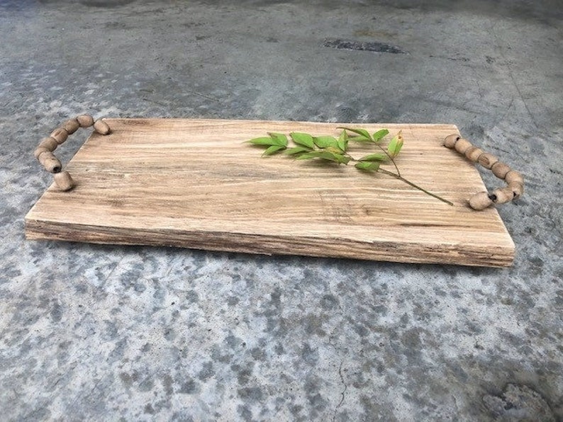 Rectangular Wood Tray with Bead Handle. Wood Tray. Beaded Etsy
