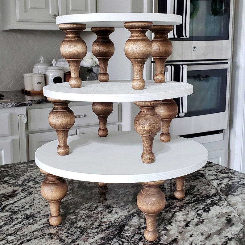 Baltic Birch Round Wood Tray Riser Stand in White With Brown Etsy