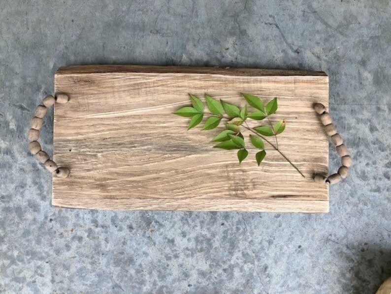 Rectangular Wood Tray with Bead Handle. Wood Tray. Beaded Etsy