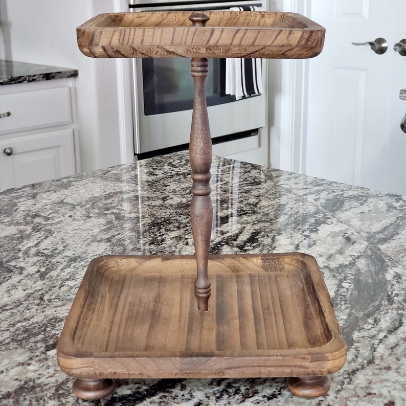 Square Paulownia Wood To Tier Tray Stand. Wood Riser. Wood Etsy