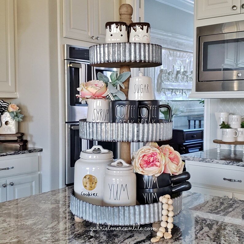 Large Round Wood & Metal 3 Tier Tray Stand. Tier Tray. Tier Etsy