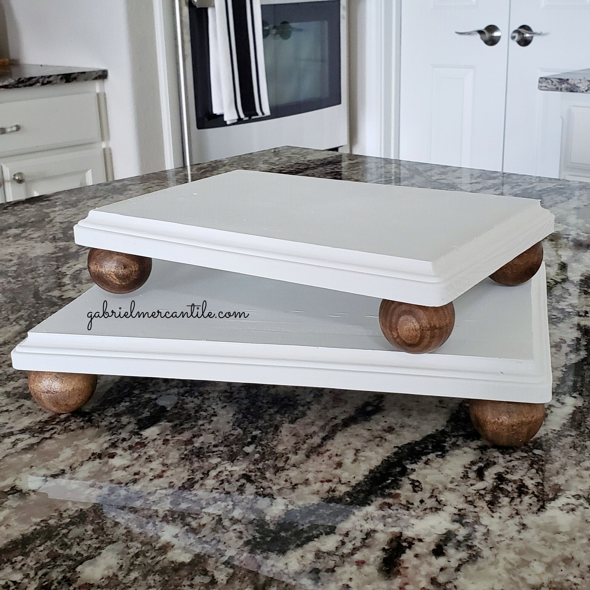 Rectangular Wood Riser Stand in White with Dark Brown legs ...