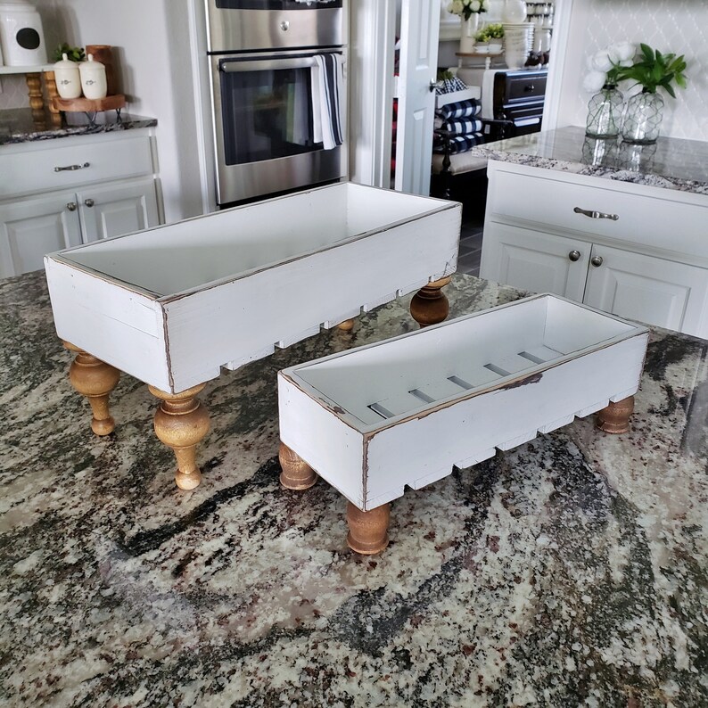 Rectangular Slatted Wood Tray Riser Stand in Distressed White. Etsy