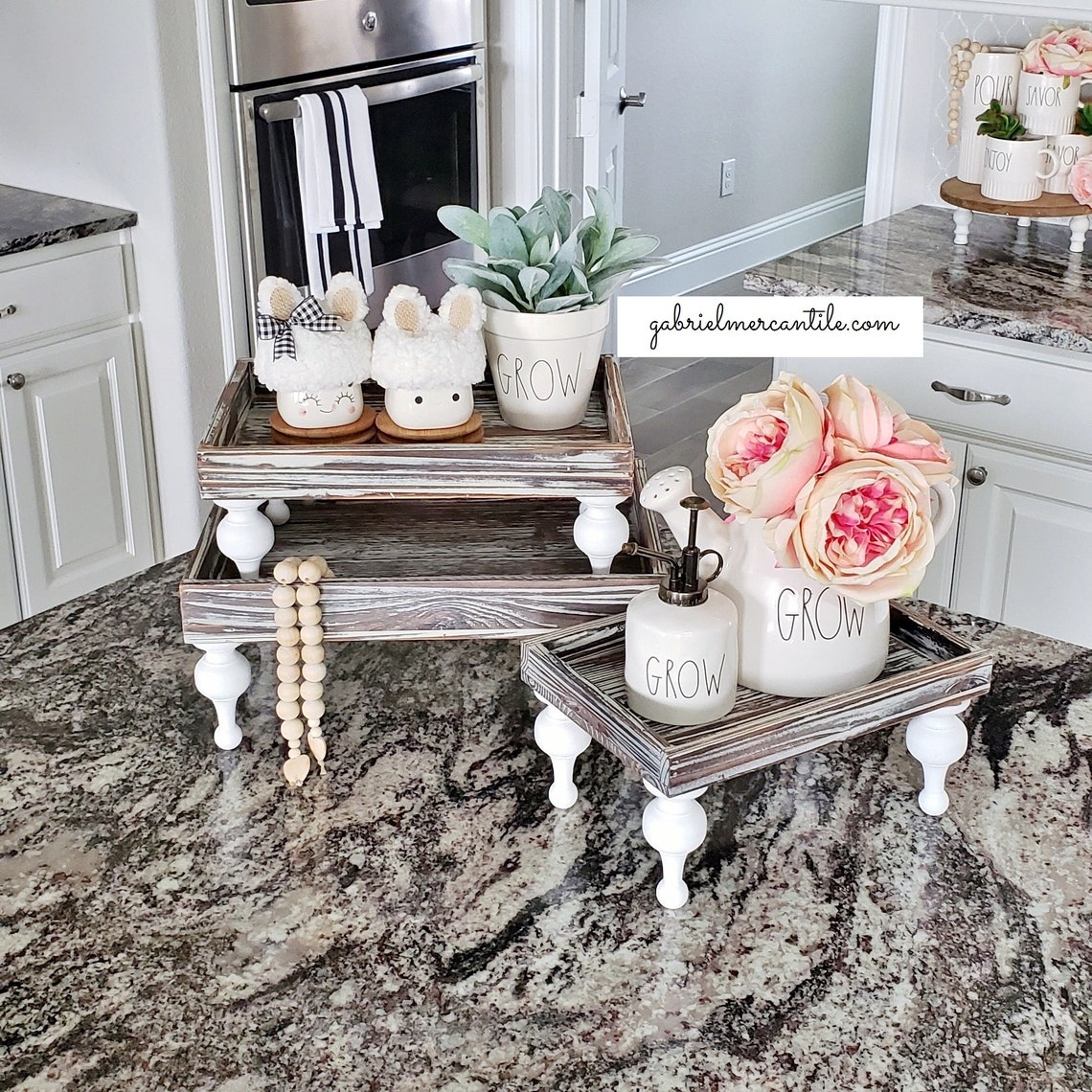 Rectangular Wood Tray Riser Stand in Washed Brown With White Etsy