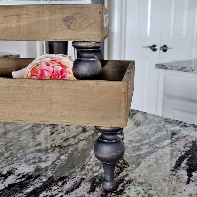 Rustic Natural Rectangular Wood Tray Riser Stand With Black Etsy