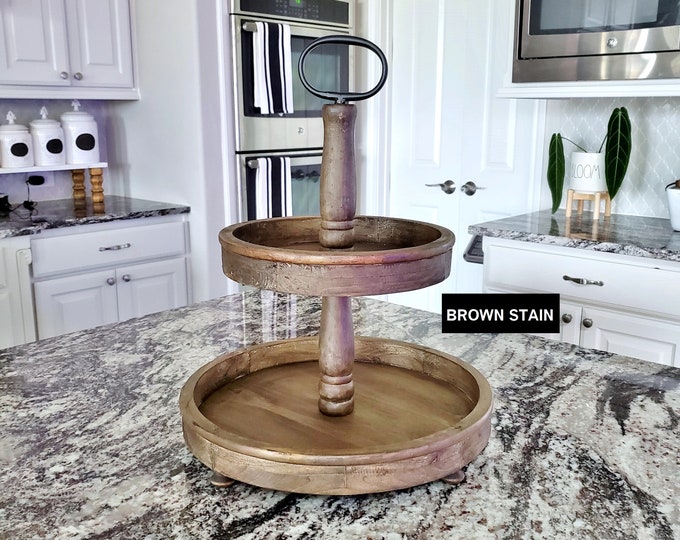 LARGE Round Rustic Wood 2 Tier Tray Stand. Wood Riser. Wood Stand. Wood Tray. Wood Pedestal. Farmhouse. .