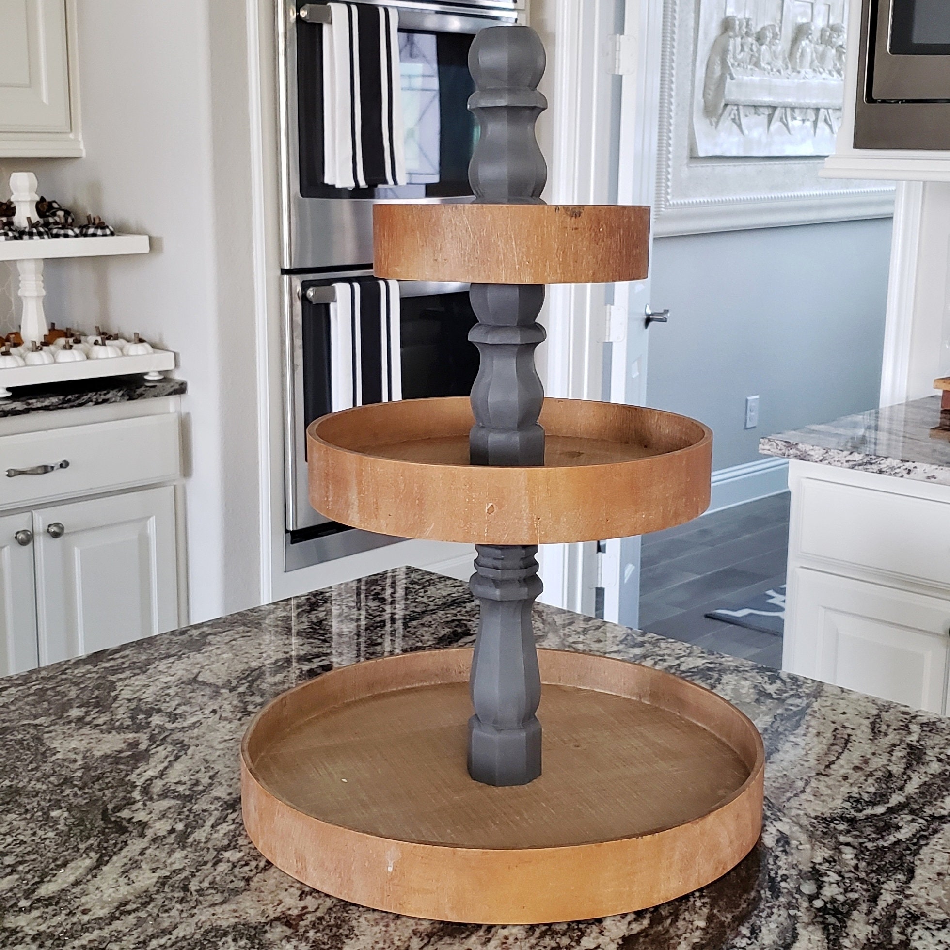 Large Round Wood 3 Tier Tray Stand in Light Brown. Tier Stand. Etsy