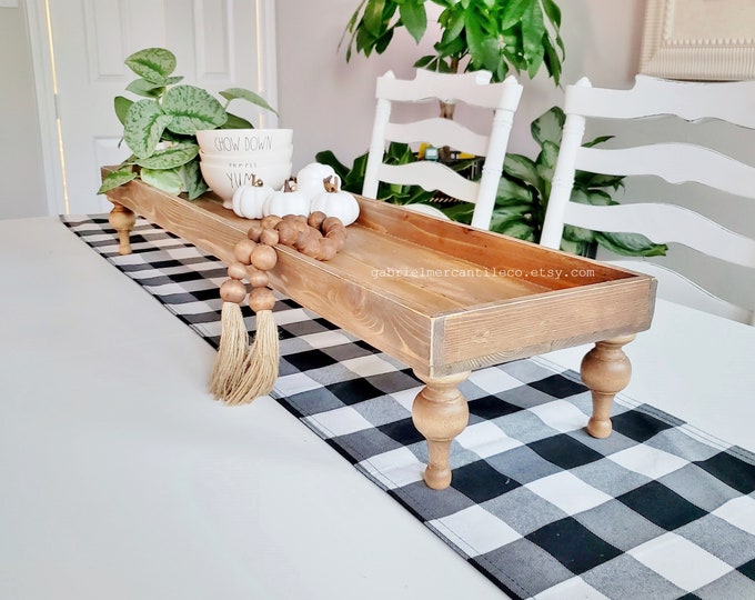 Extra Long Wooden Tray Riser Stand in Distressed Brown. Wooden Riser. Wood Stand. Wood Tray. Footed Tray. Footed Stand.