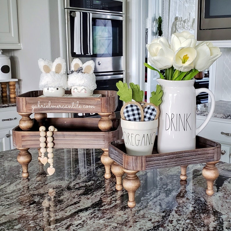 Rectangular Wood Tray Riser Stand With Rounded Corners & Brown Etsy