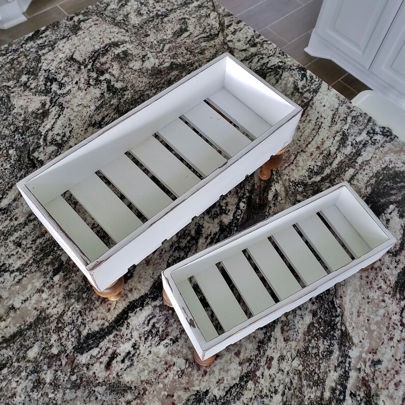 Rectangular Slatted Wood Tray Riser Stand in Distressed White. Etsy
