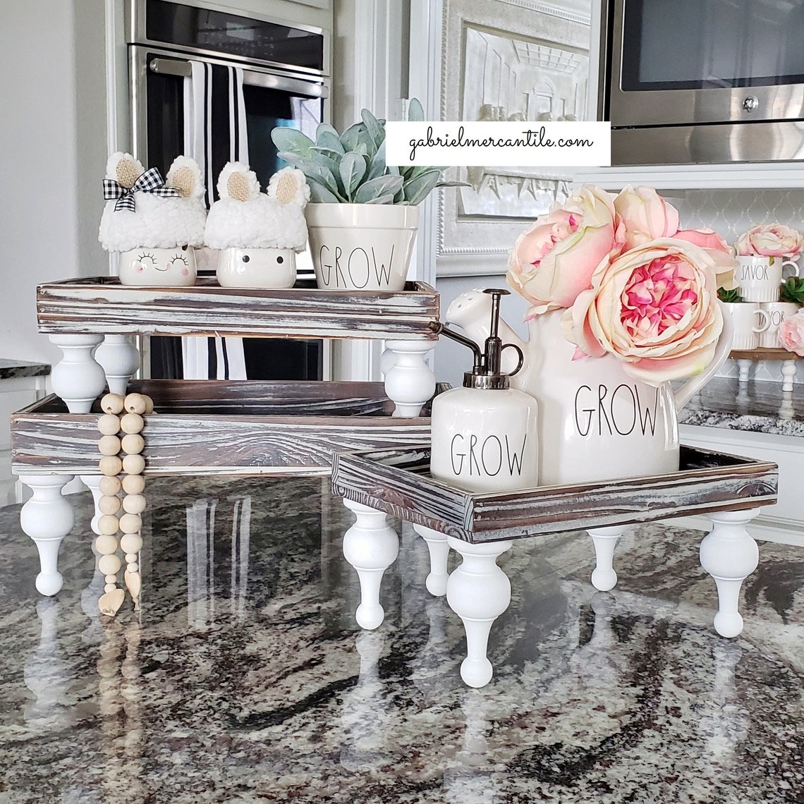 Rectangular Wood Tray Riser Stand in Washed Brown With White Etsy