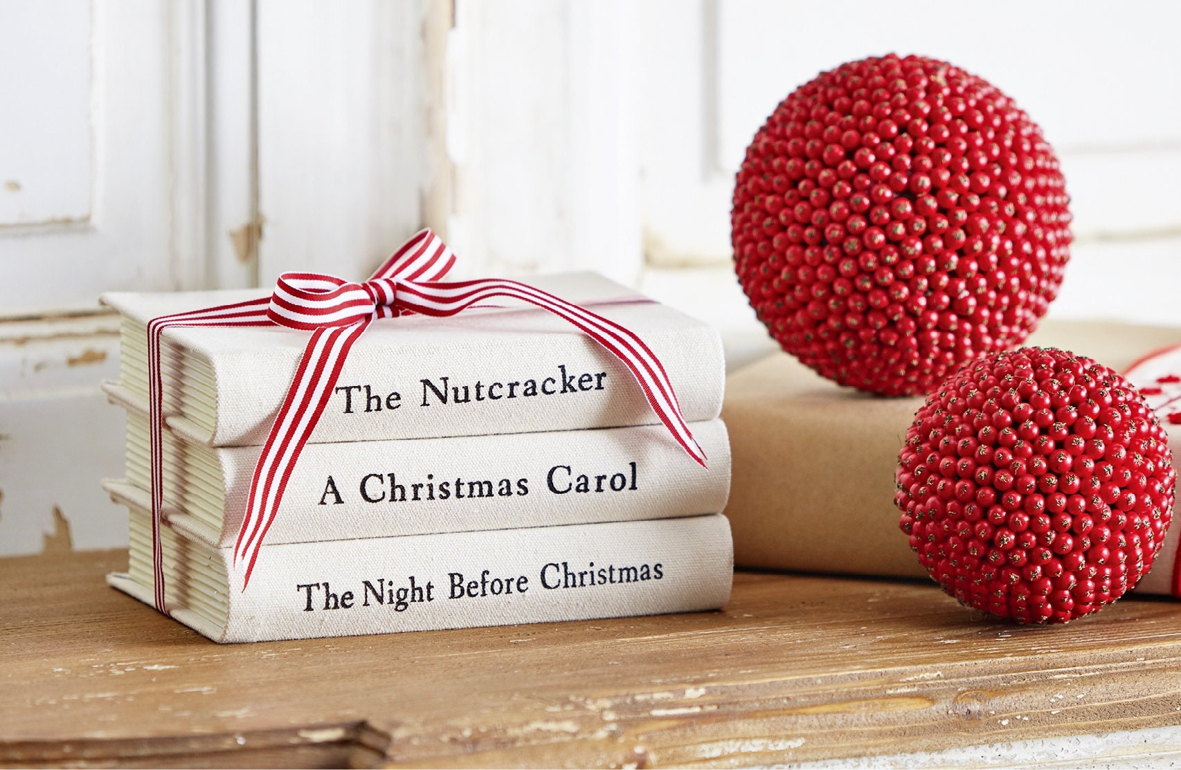 Country Christmas Book Stack. Farmhouse Book Stack. Faux Book Stack