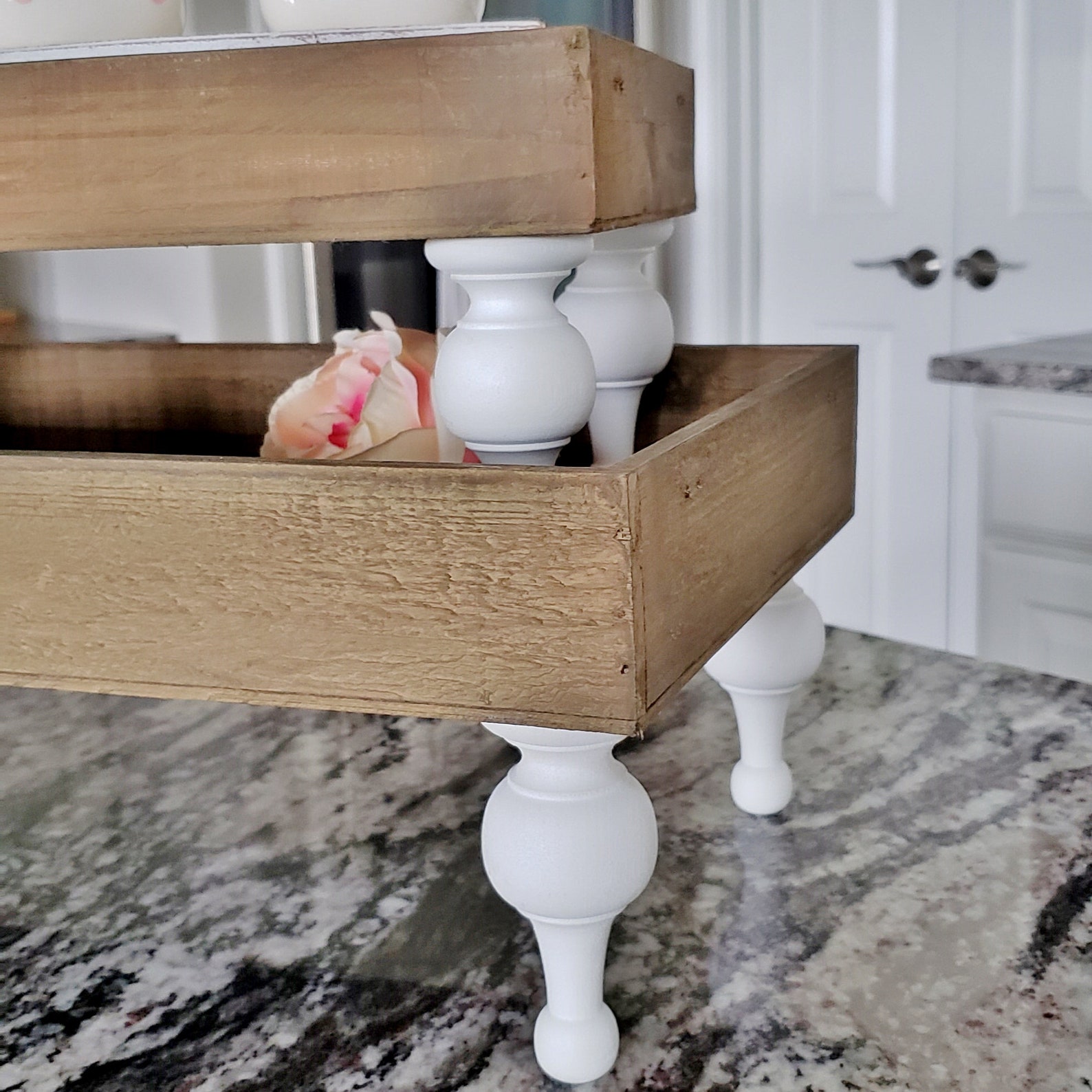 Rustic Natural Rectangular Wood Tray Riser Stand With White Etsy