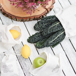 Eco Chic | Set of 3 Reusable 100% Cotton Produce Bags | Zero Waste Shopping Bags | Eco-Friendly Produce Bags