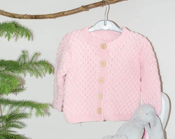 Eco Kids | Hand knitted Merino Wool Sweater | Girl's Cardigan 1-2 years | Easter Gift | Ready to ship