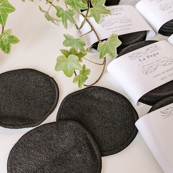 Eco Chic | Black Zero Waste Make-up Removers | Set of 5 Facial Rounds Soft Cotton  | Eco-Friendly Facial Rounds | Cotton Pads