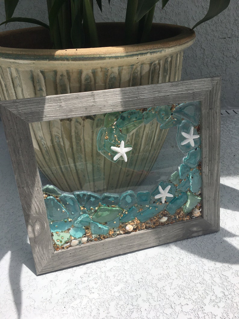 Beach glass art framed glass art rolling wave coastal Etsy