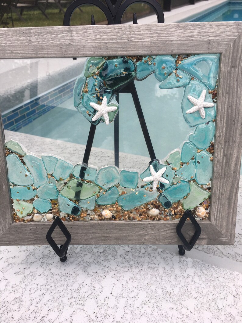 Beach glass art framed glass art rolling wave coastal Etsy