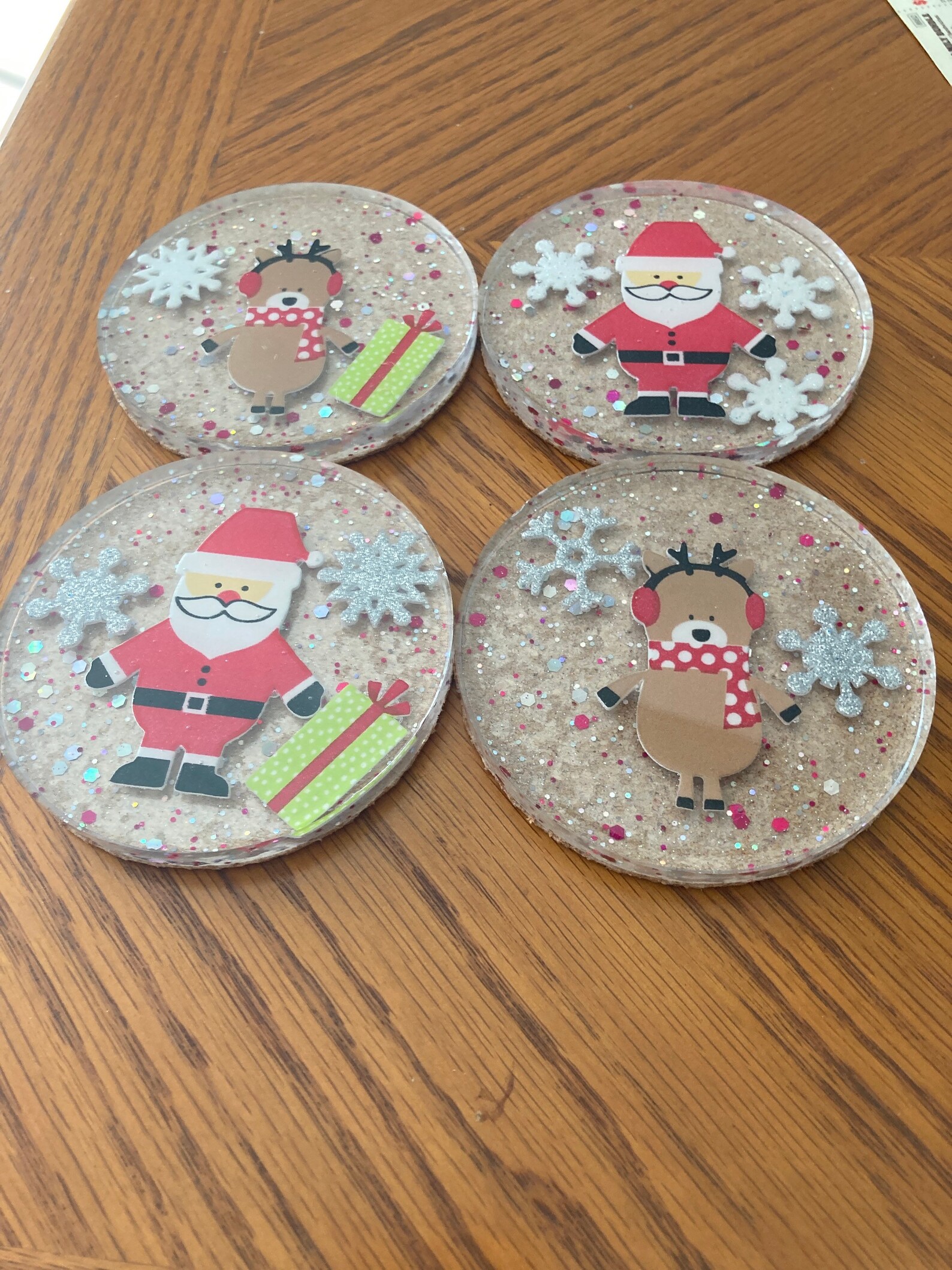 Set of 4 Christmas coasters Santa resin coasters reindeer Etsy Christmas Coaster