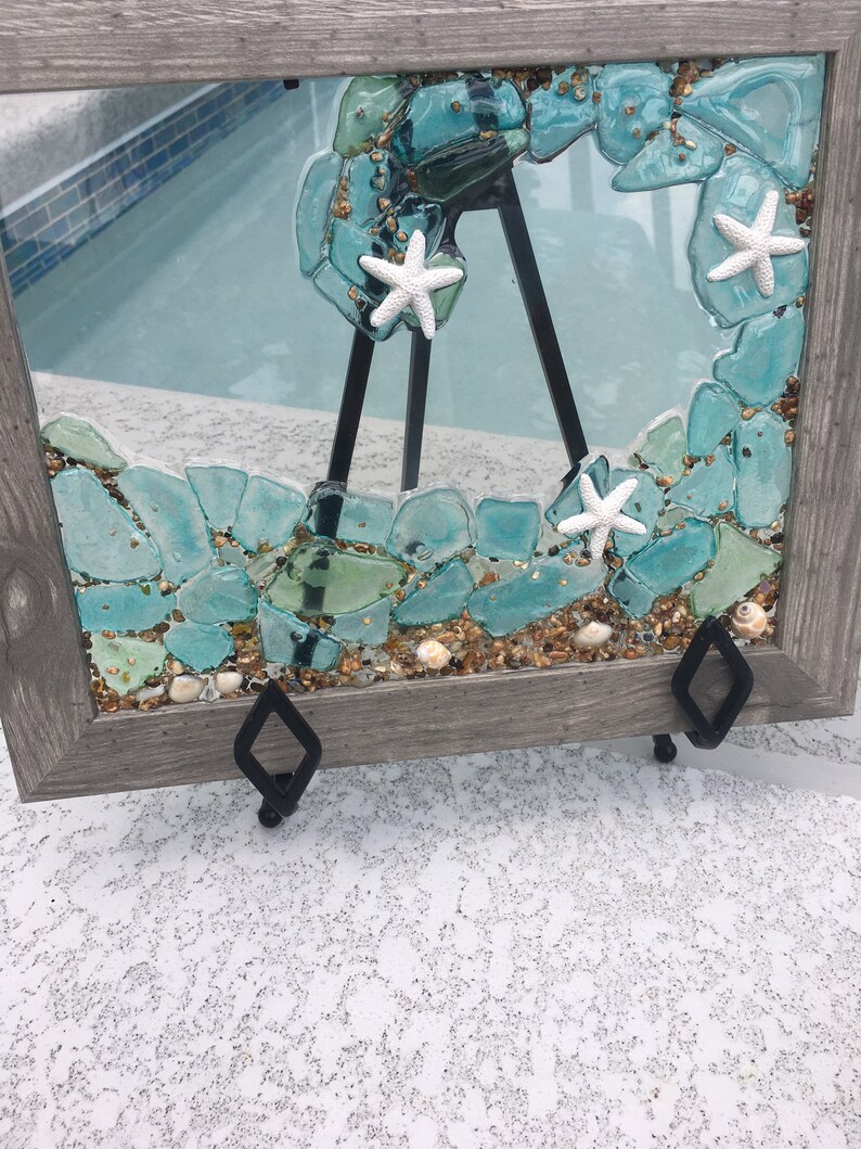 Beach glass art framed glass art rolling wave coastal Etsy