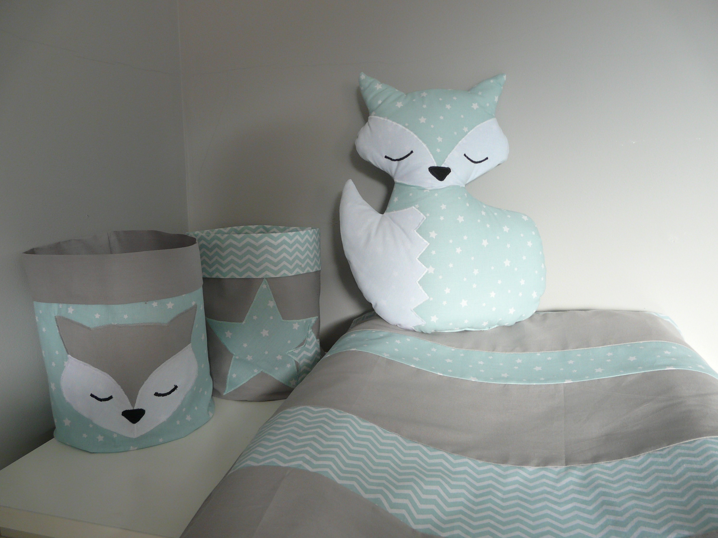 Coussin Renard, Mint, Vert Menthe et Blanc