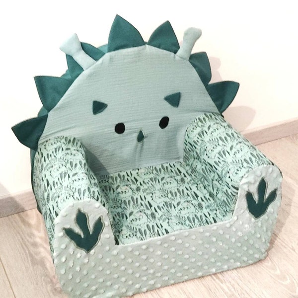 Fauteuil Dinosaure Tricératops vert mint cadeau personnalisé