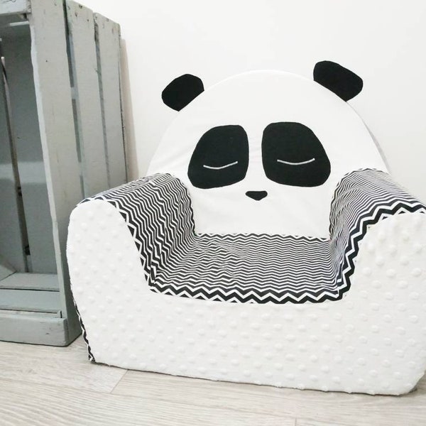 Fauteuil club enfant personnalisé déhoussable - panda noir et blanc