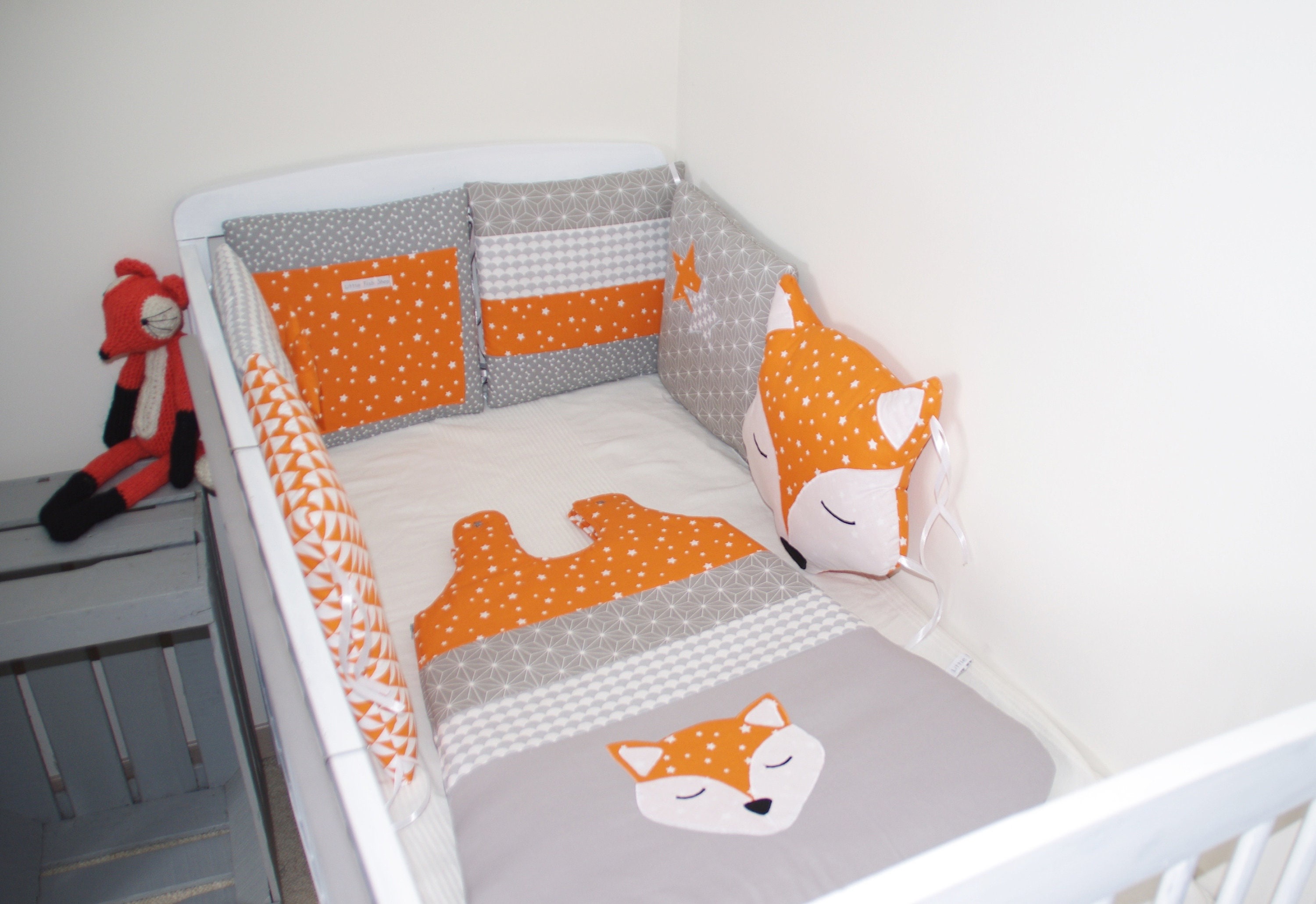 Tour de Lit Petit Renard Orange et Gris