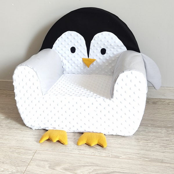 Fauteuil pingouin club enfant personnalisé déhoussable - noir et blanc